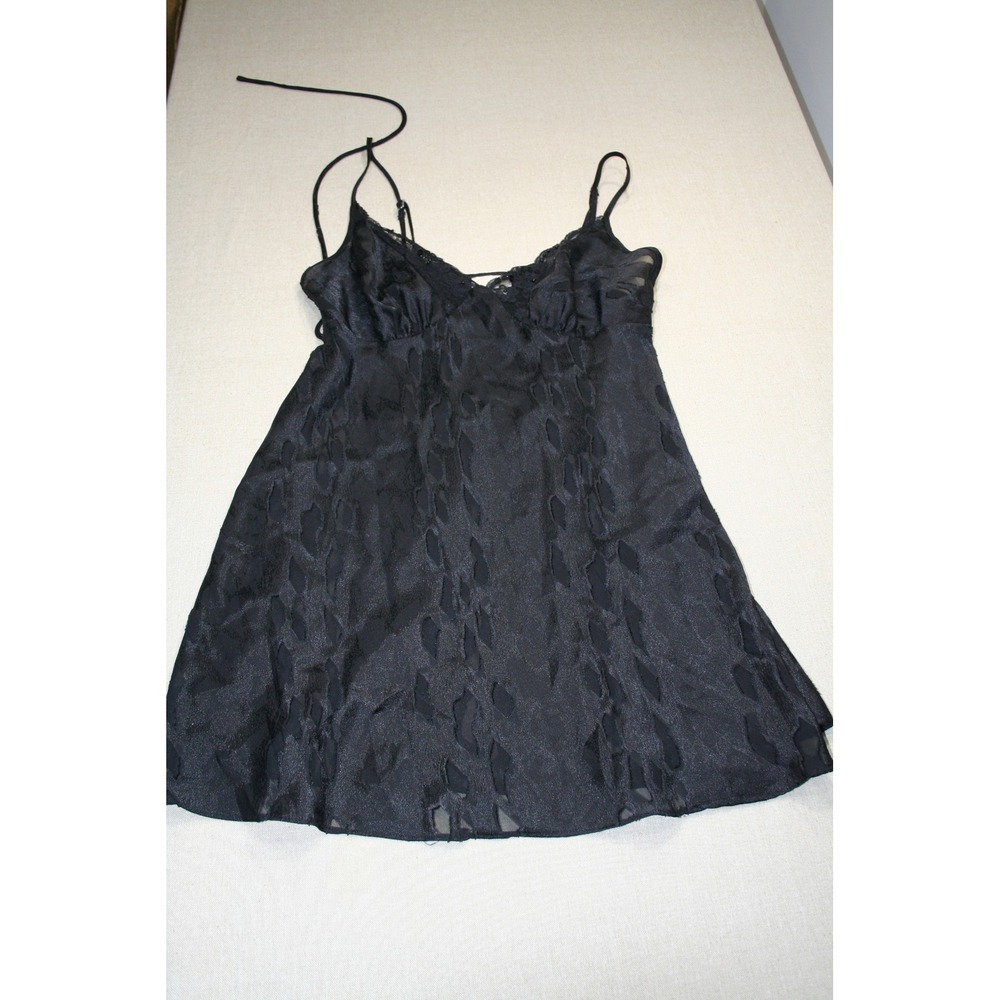 Secret Treasures Black Burnout Animal Print Chemise Lace Trim Nightgown Small